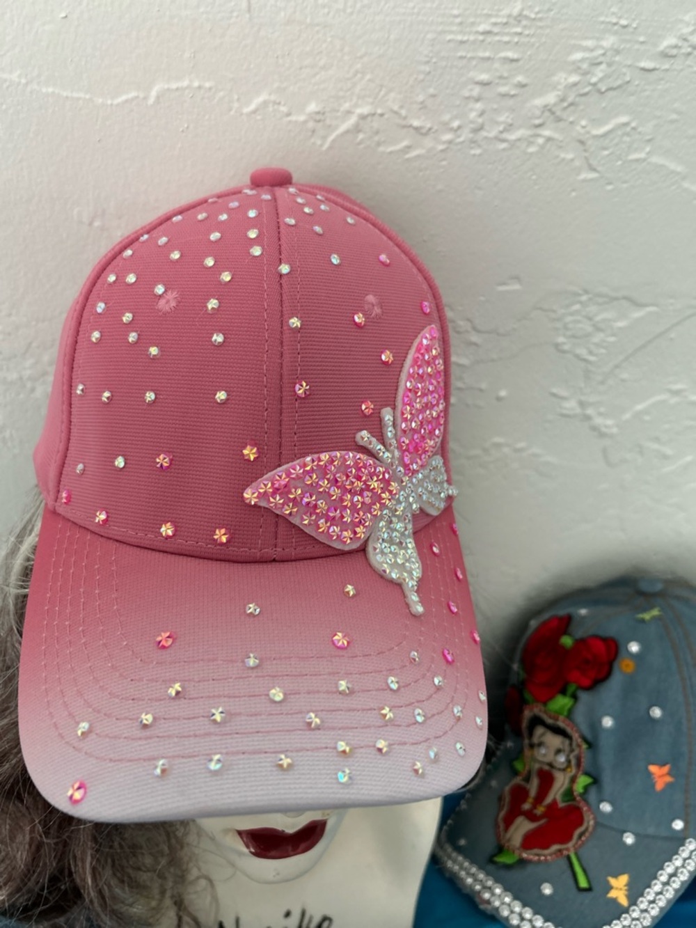 Pink Rhinestone Butterfly Women’s Baseball Cap Bling Bling